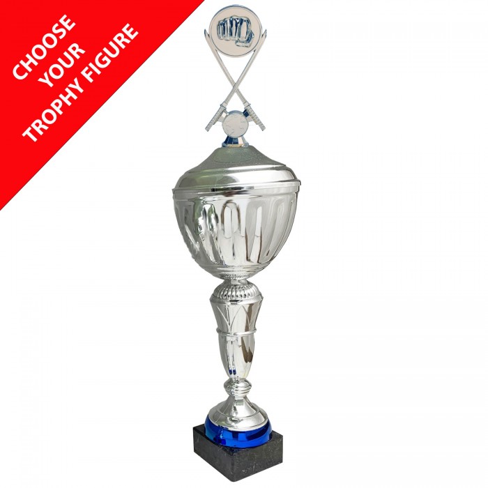  METAL FIGURE TROPHY WITH BLUE BASE  - AVAILABLE IN 4 SIZES